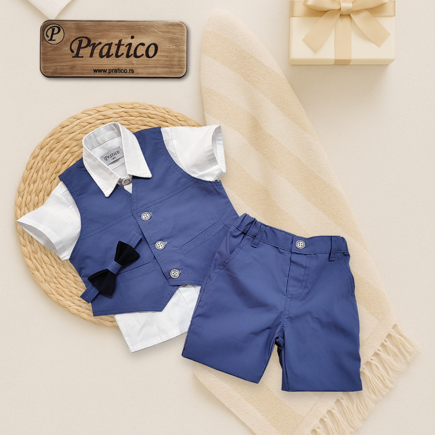 Indigo-plavo/beli letnji komplet za male dečake